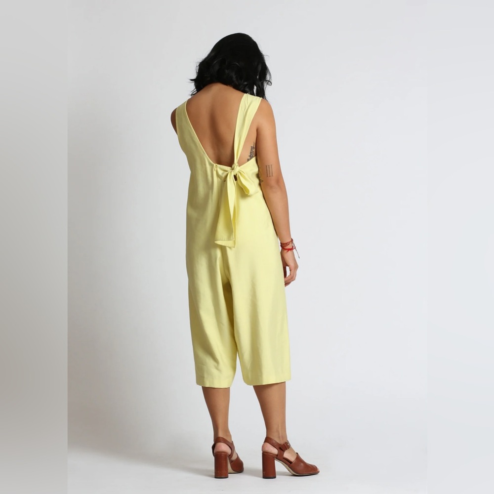 Kaarem Cat Chu Back Knot Tie Onesie Cát Chu Lemon jumpsuit small S pale yellow